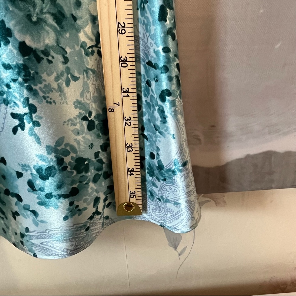 SECRET TREASURES Floral Slip Dress Lace Satin Chemise Antique Teal‎ Blue Size L - Picture 15 of 16